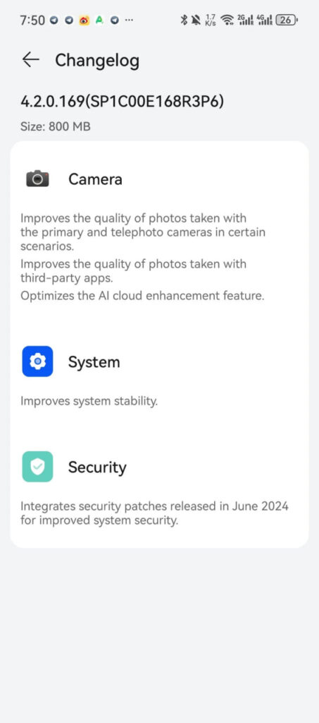 Huawei Pura 70 July 2024 update